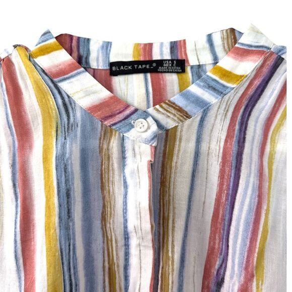 Black‎ Tape Lightweight 100% Viscose Striped Tie Bottom Top Size Small - Picture 6 of 10